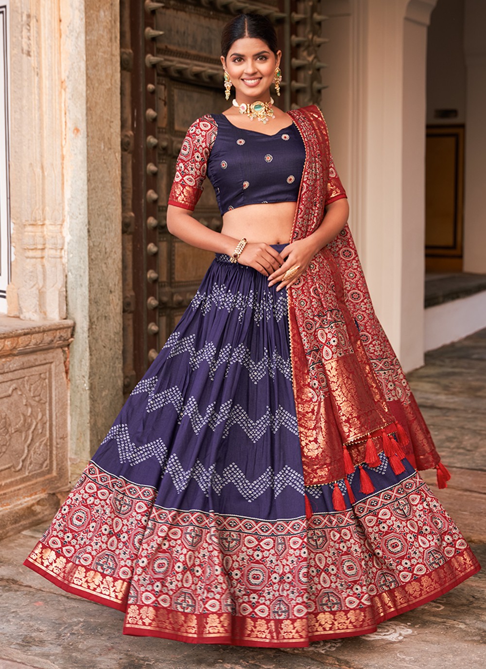 Foliage Prints Tussar Silk A - Line Lehenga - L1518