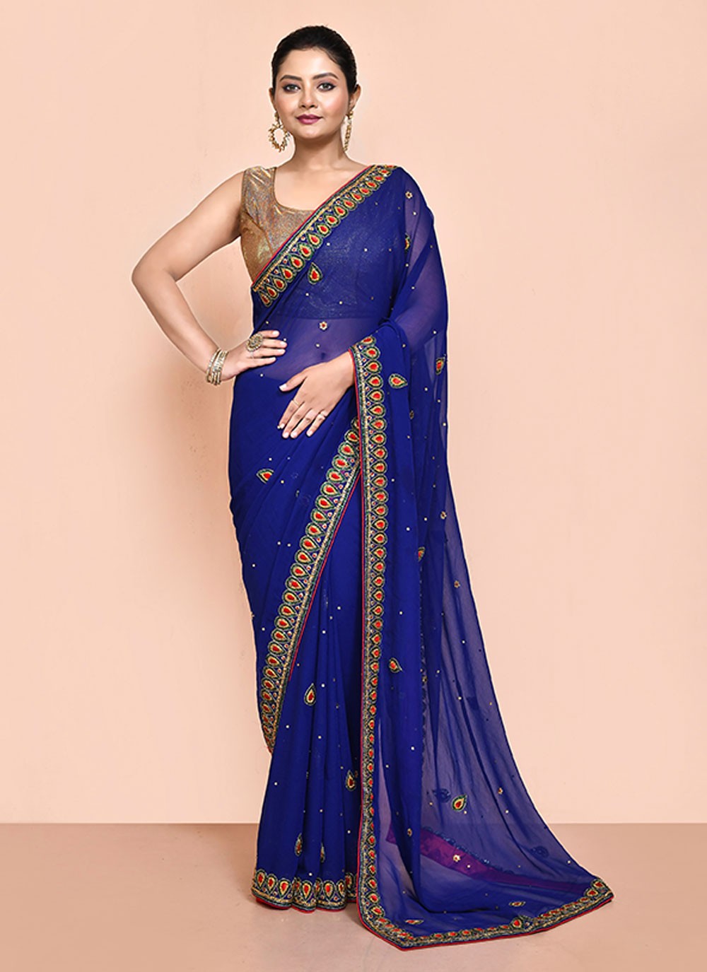 Classic Embroidered Shimmer Saree - S6521