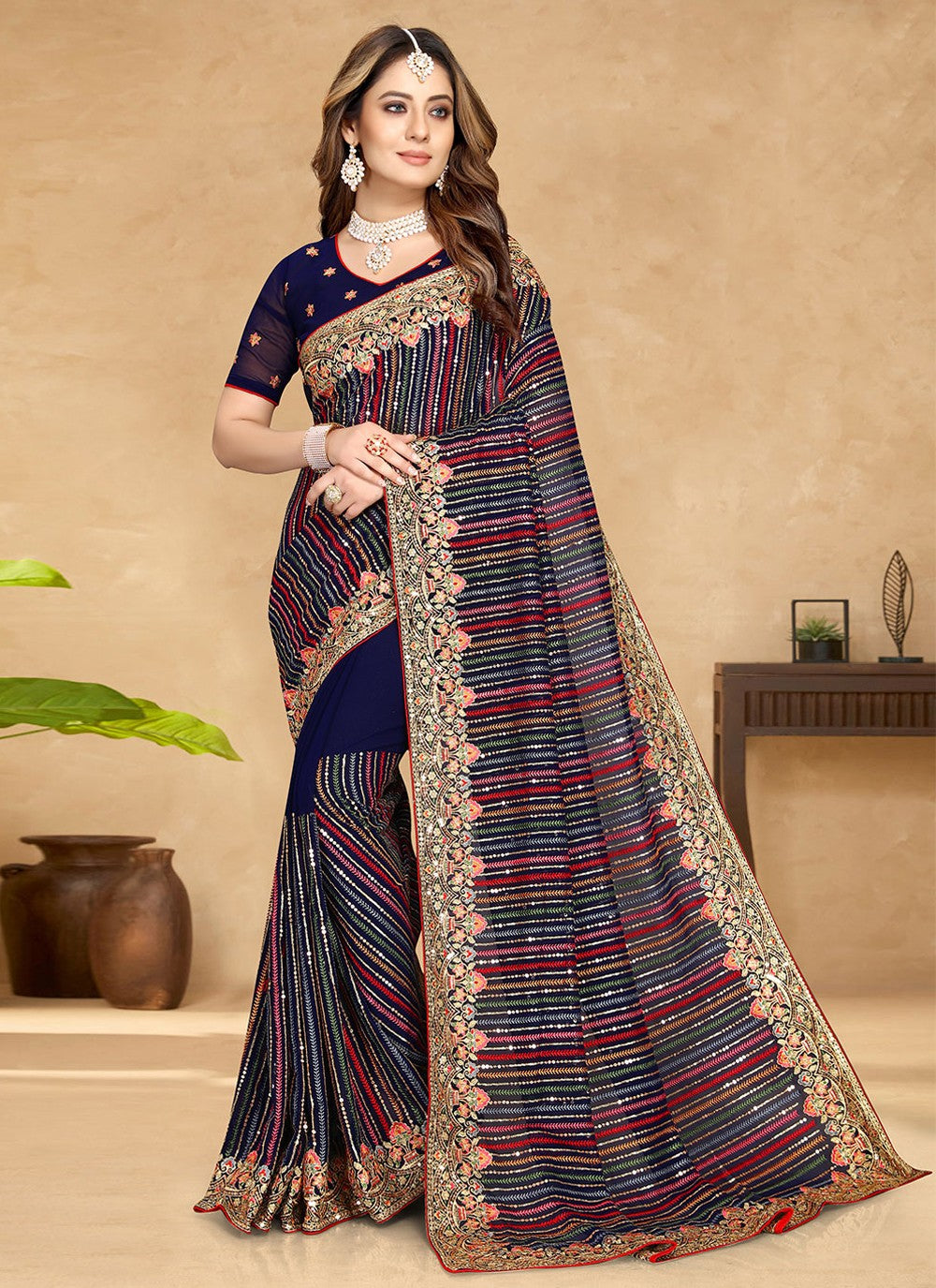 Bollywood Style Embroidered Georgette Saree - S1654