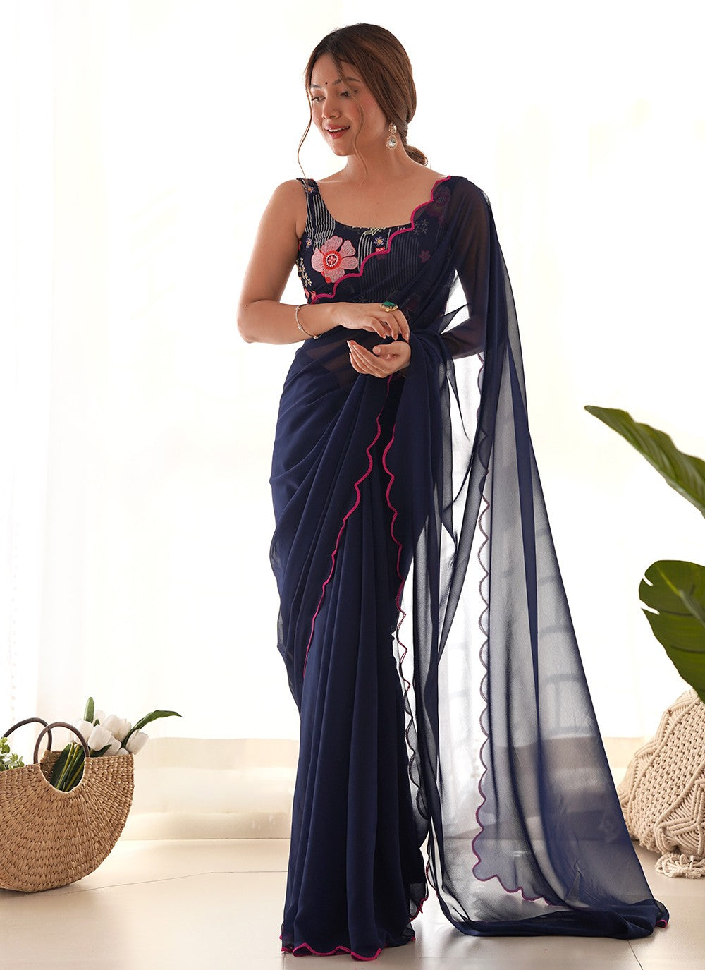 Classic Embroidered Georgette Saree - S8854