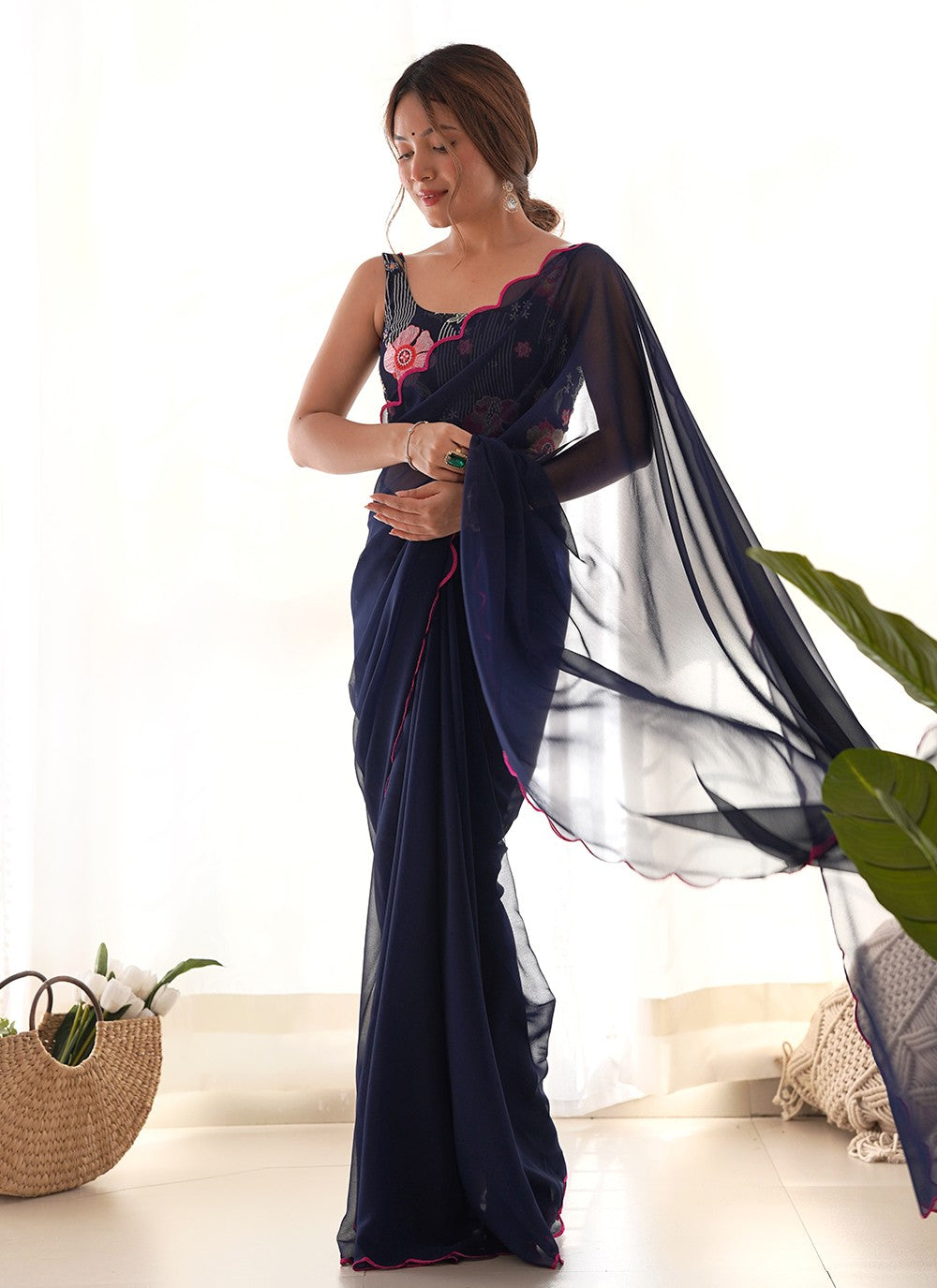 Classic Embroidered Georgette Saree - S8854