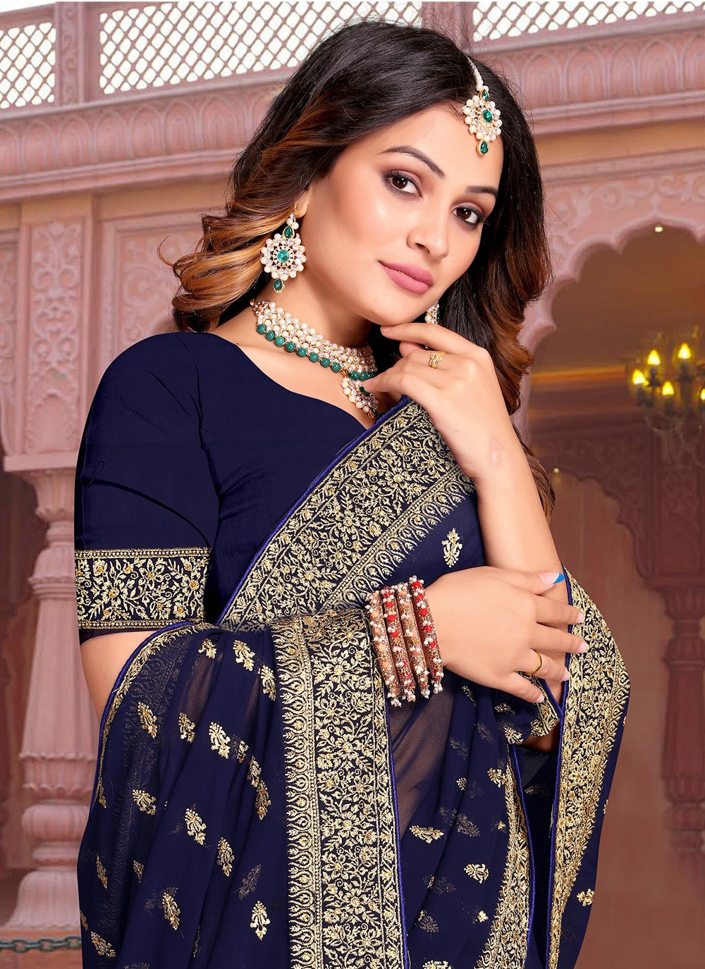 Classic Embroidered Georgette Saree - S3313