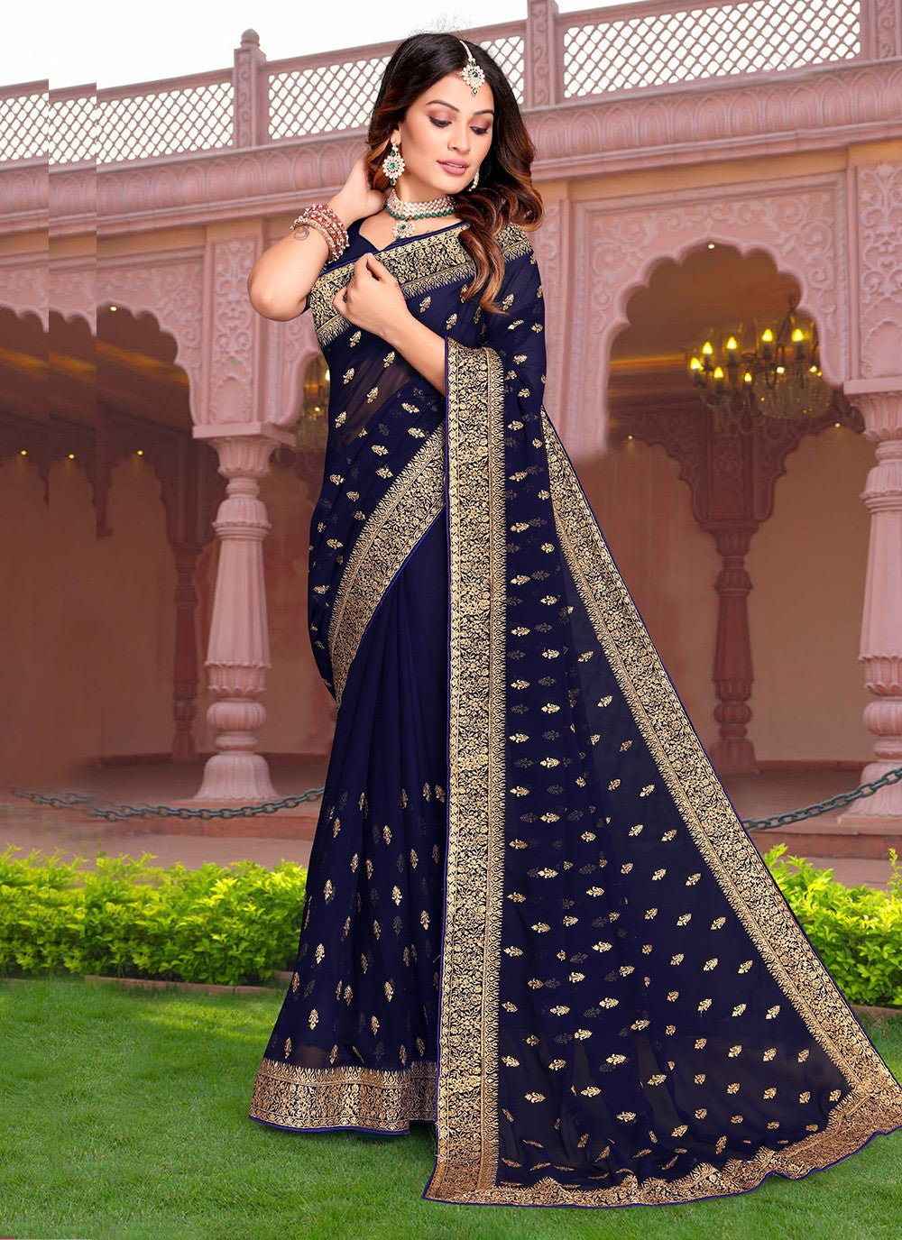 Classic Embroidered Georgette Saree - S3313