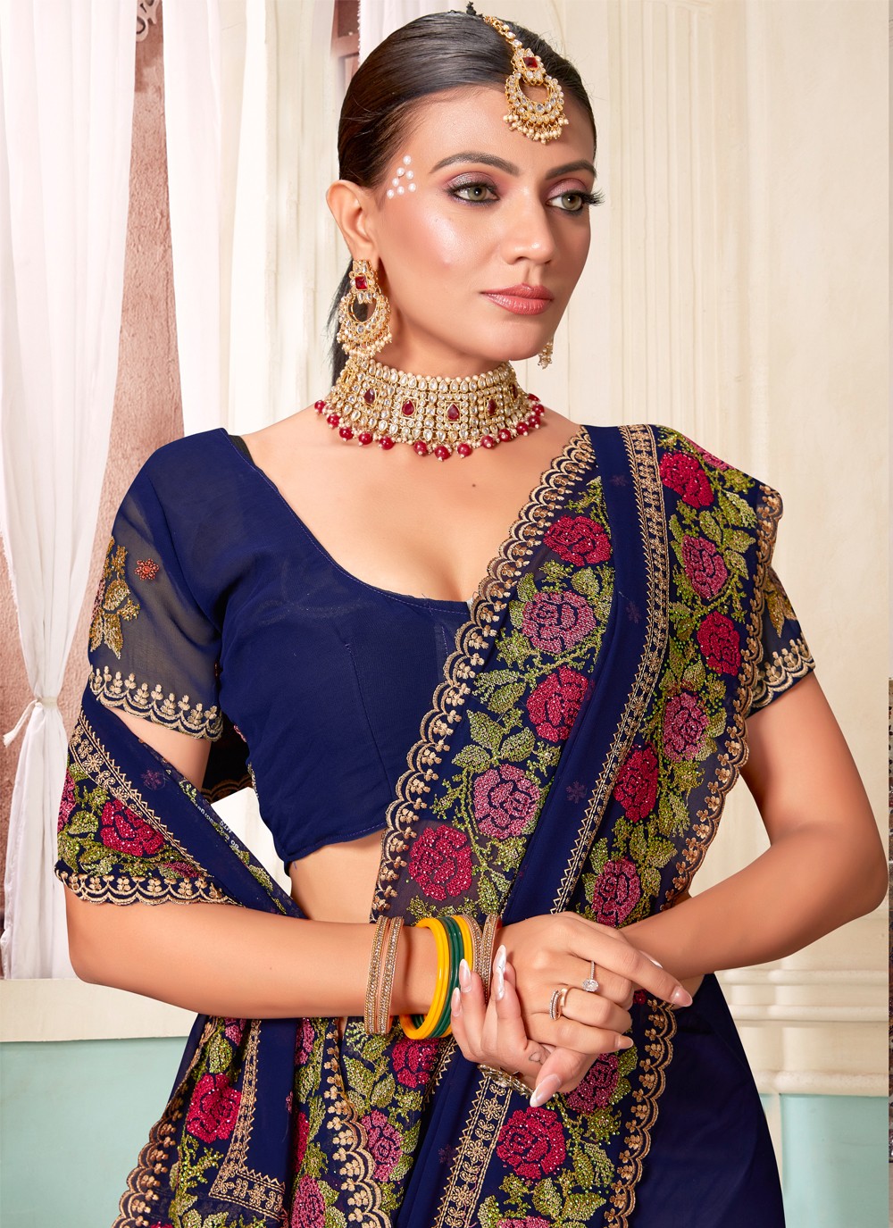 Classic Embroidered Georgette Saree - S3803