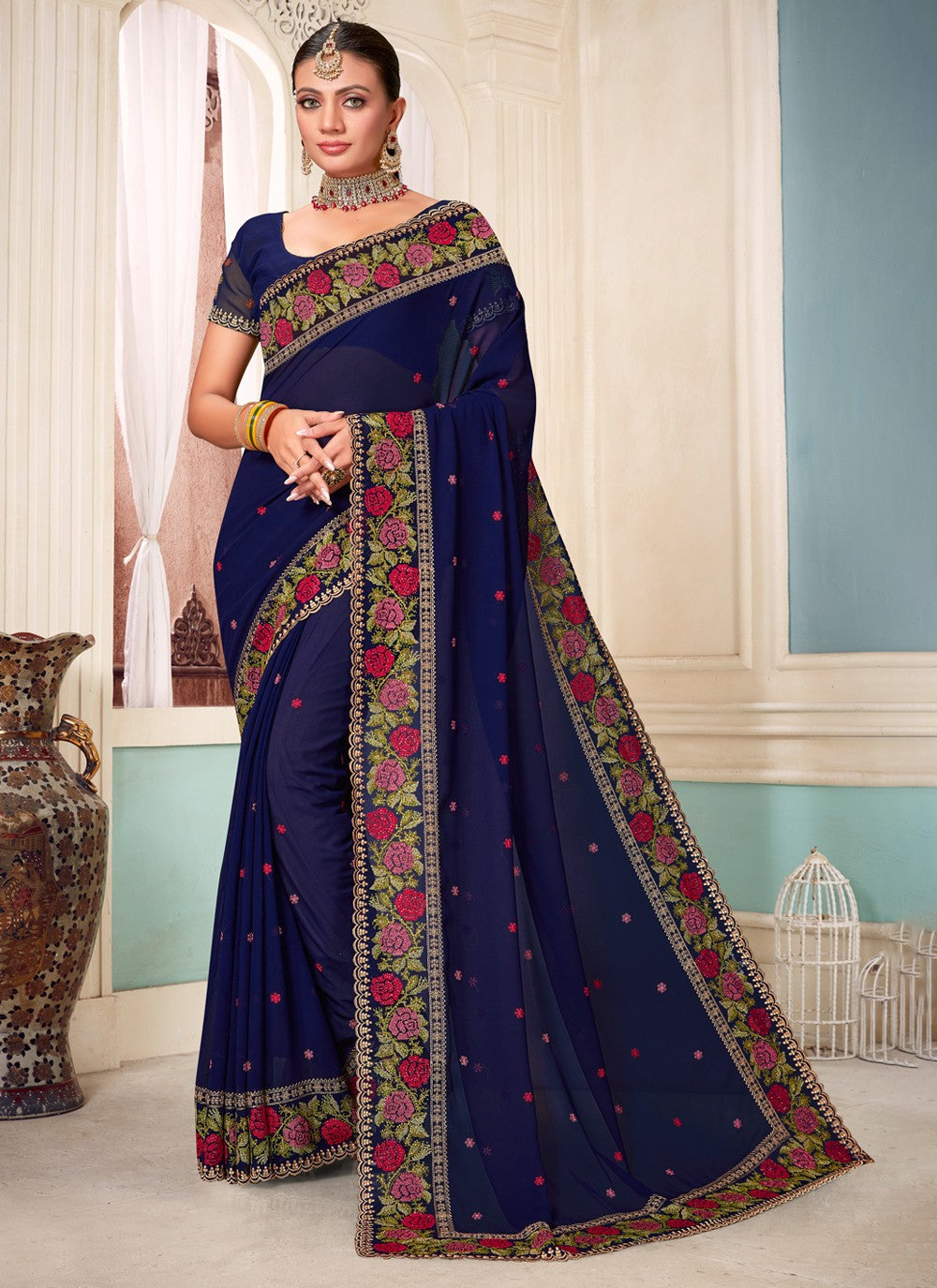 Classic Embroidered Georgette Saree - S3803