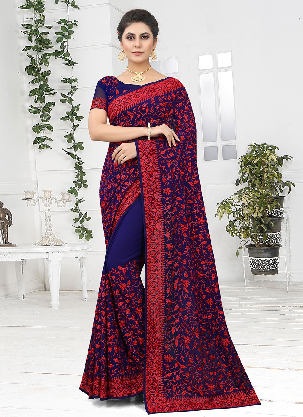 Classic Embroidered Georgette Saree - S1664