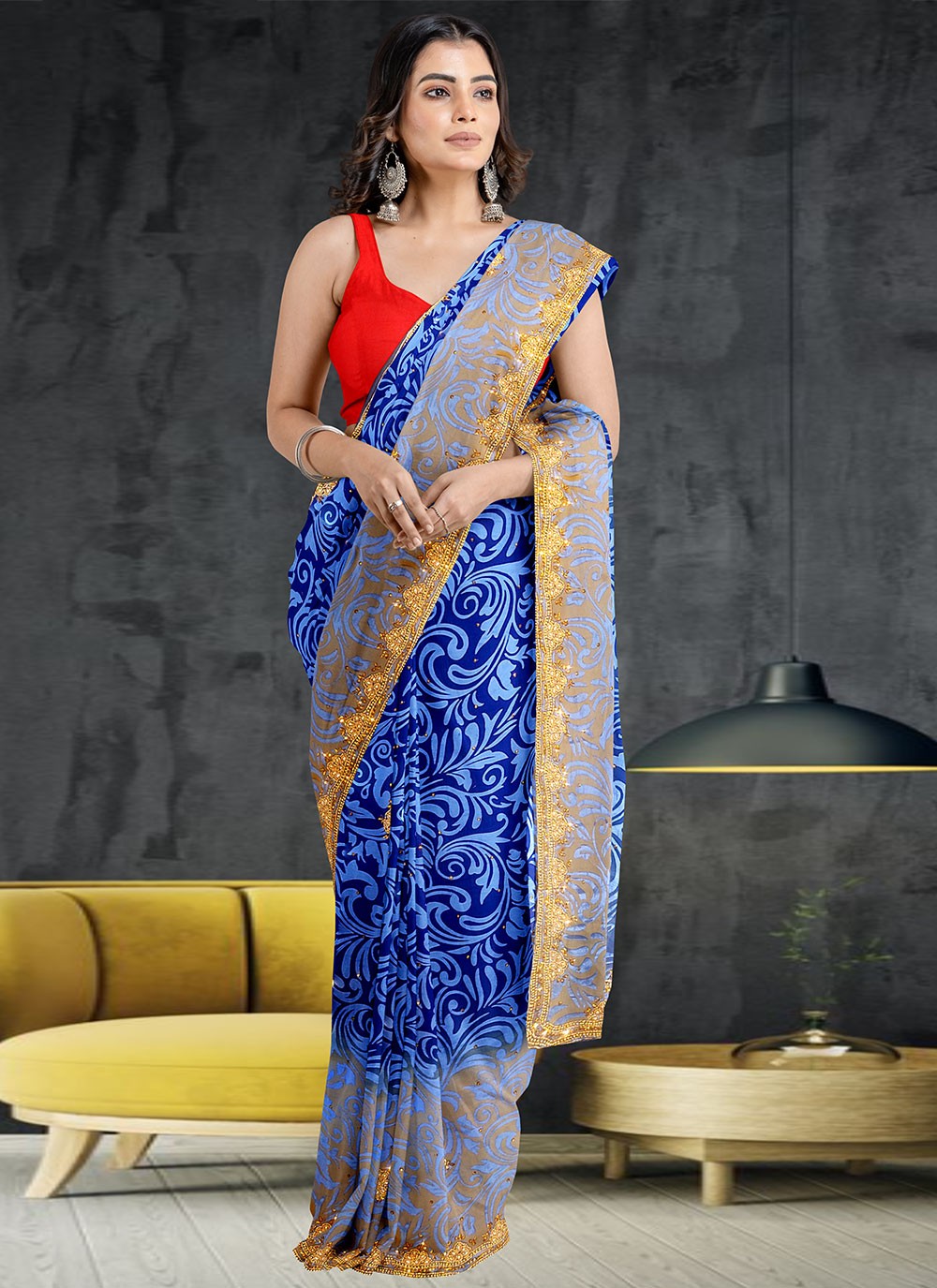 Classic Hand Embroidery Georgette Saree - S1972