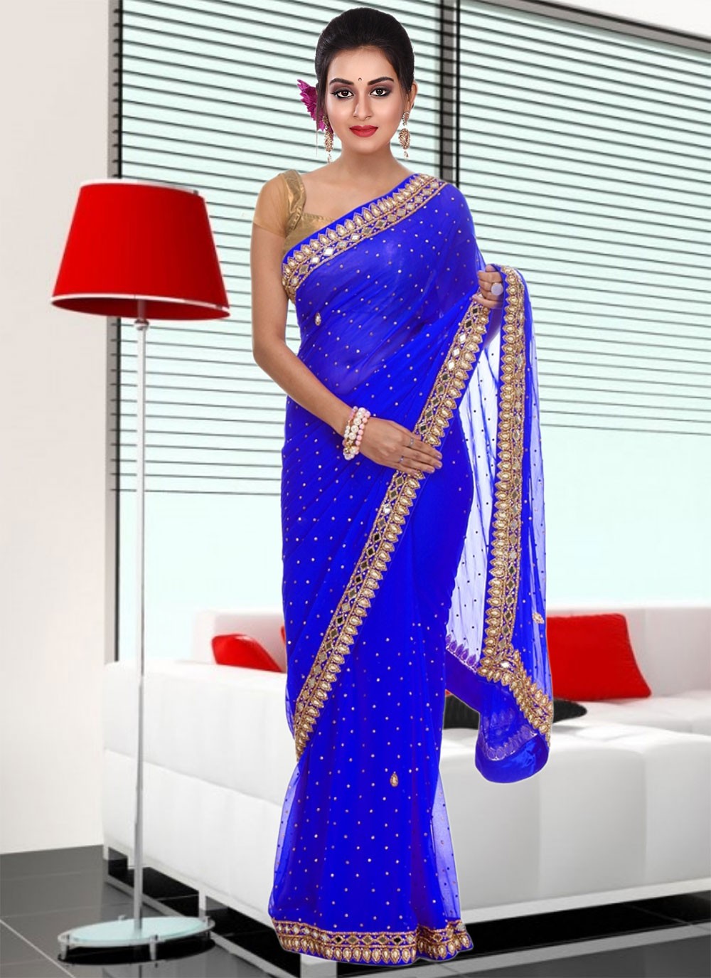 Trendy Hand Embroidery Georgette Saree - S1806