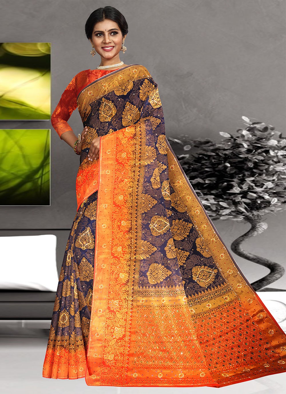 Classic Hand Embroidery Georgette Saree - S1972