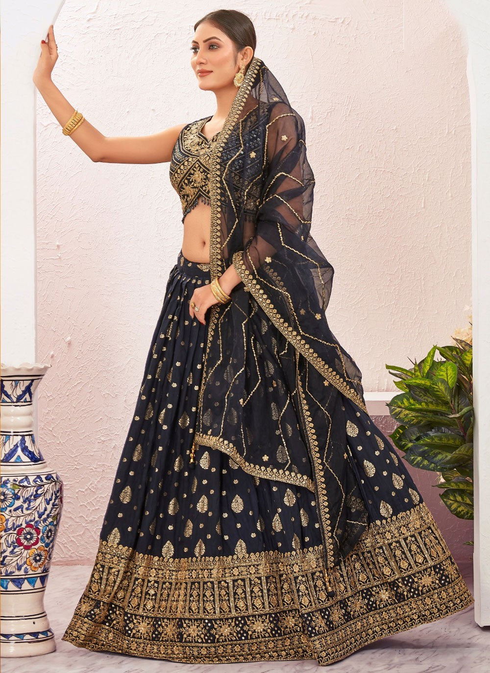 Embroidered Pure Dola Lehenga - L3098