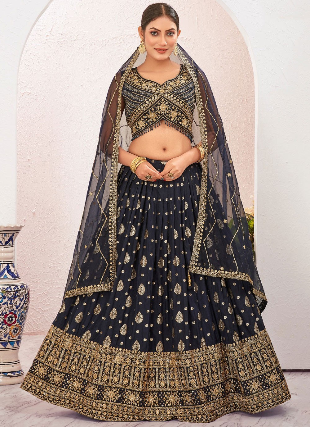 Embroidered Pure Dola Lehenga - L3098