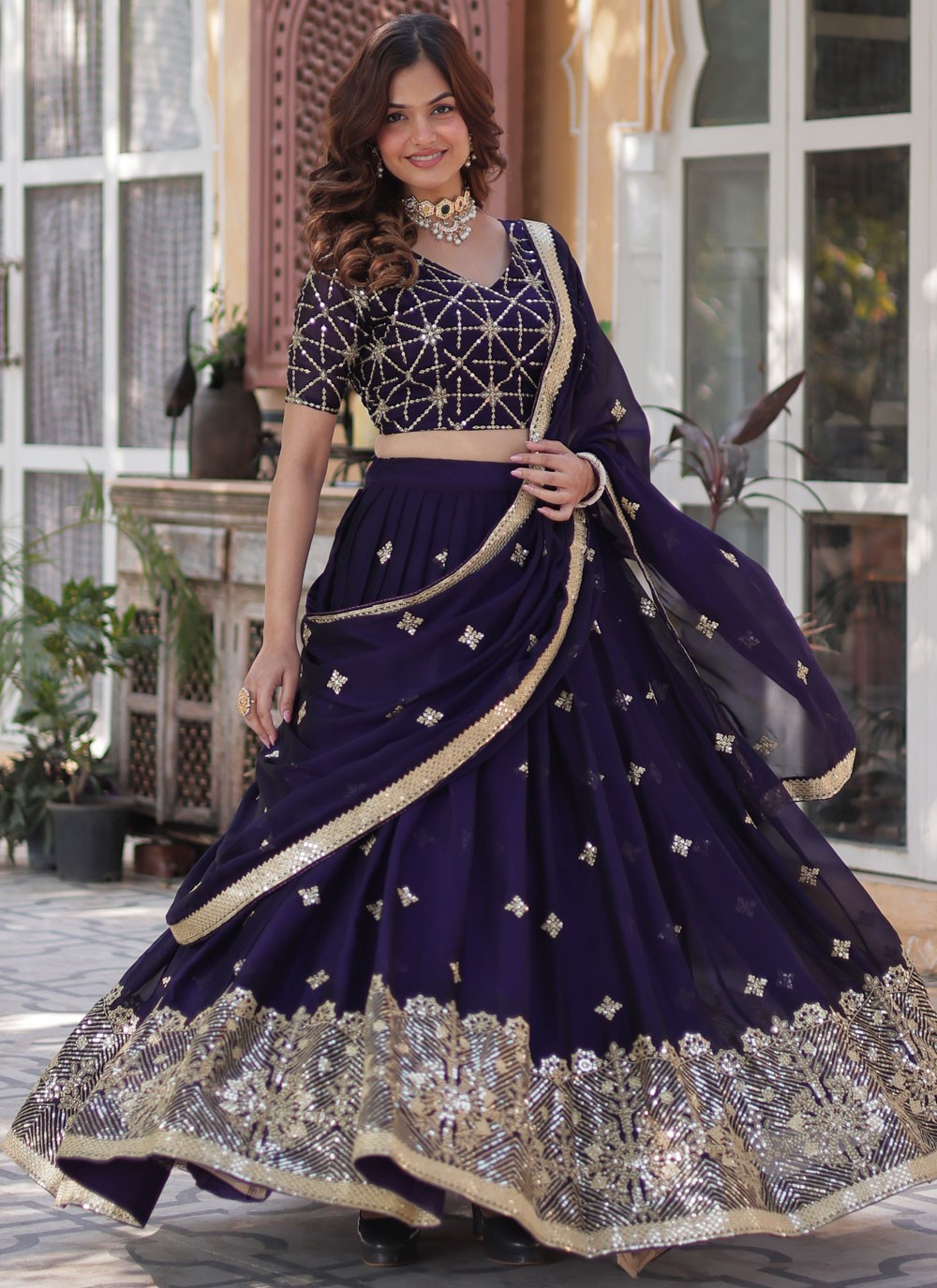 Embroidered Rangoli, Silk Lehenga - L3163