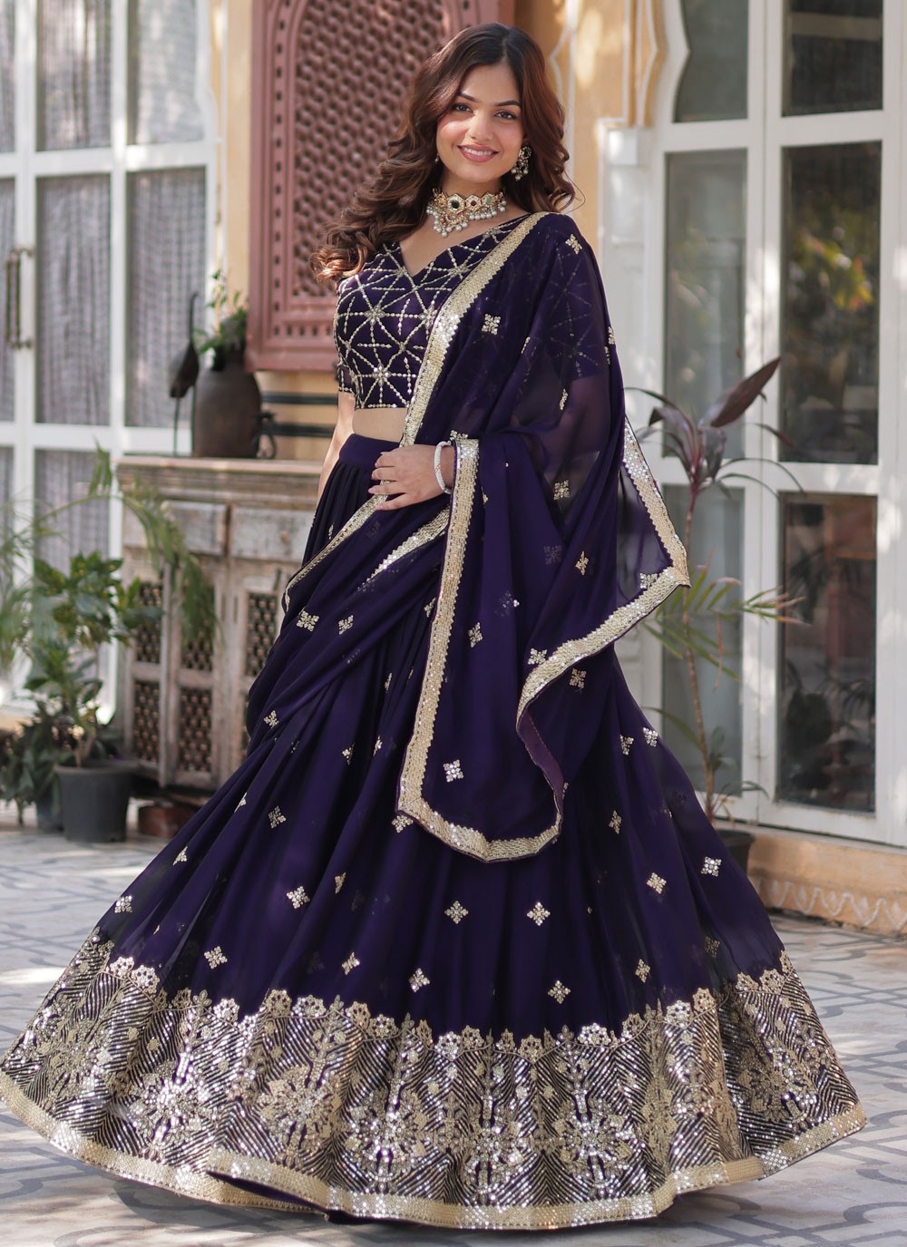 Embroidered Rangoli, Silk Lehenga - L3163