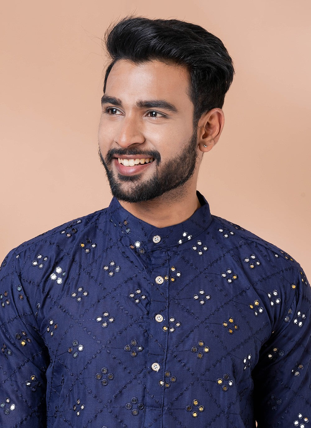 Mirror Cotton Navy Blue Kurta Pyjama - M7800