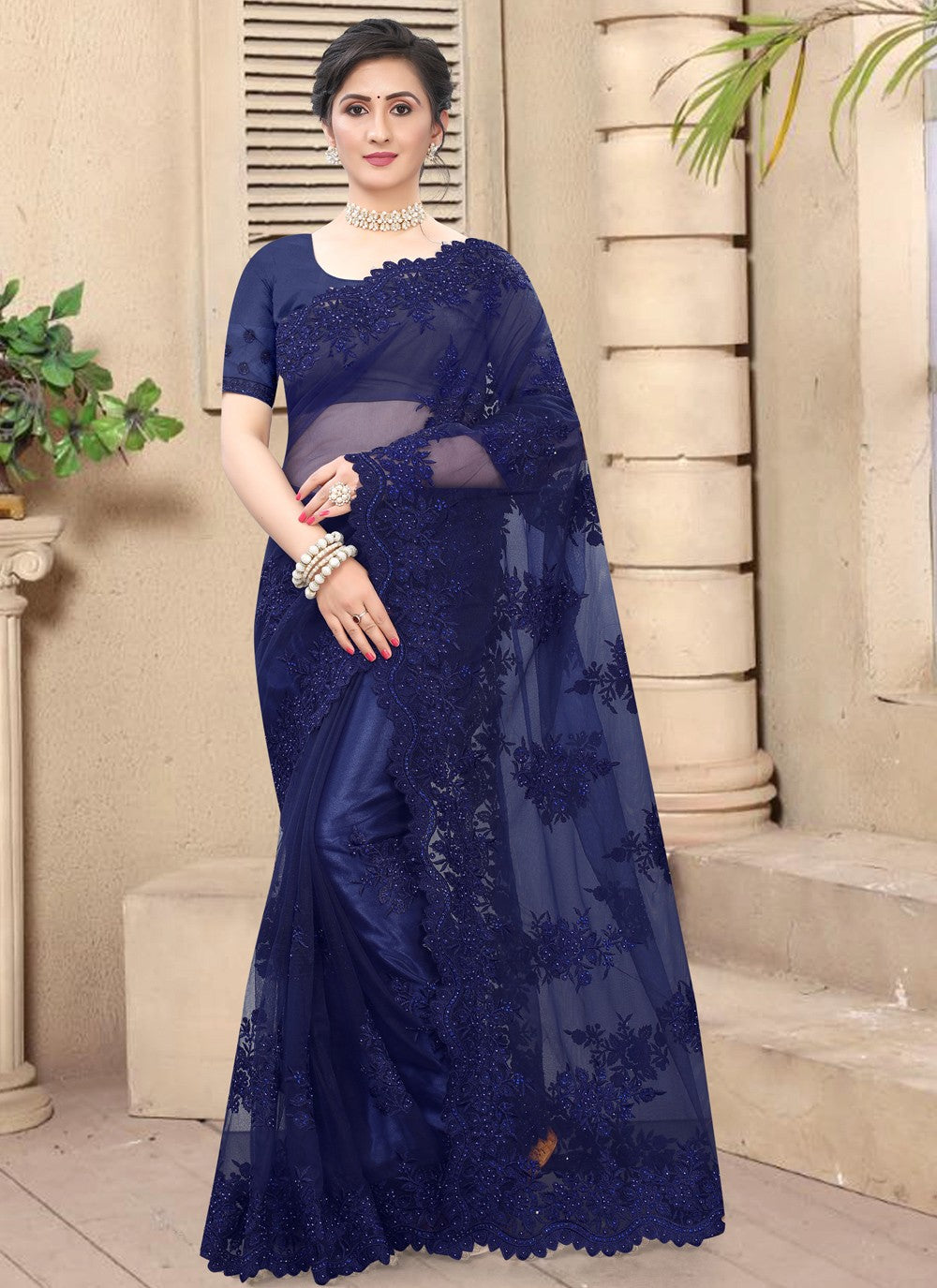 Bollywood Style Embroidered Net Saree - S0514