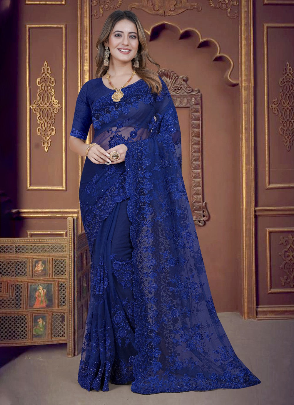 Classic Embroidered Net Saree - S3650