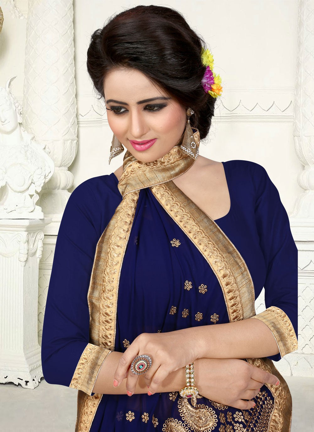 Classic Embroidered Georgette Saree - S4129