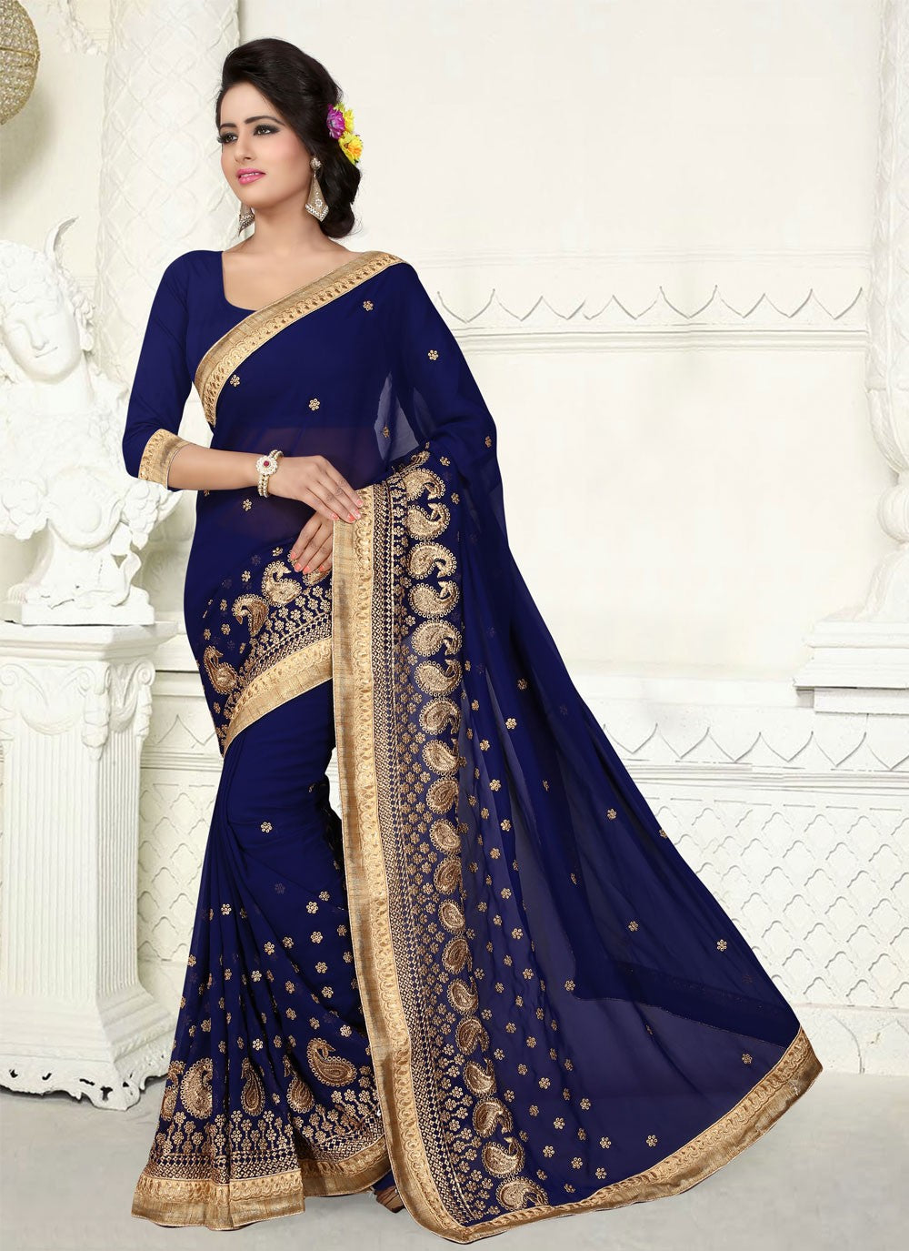 Classic Embroidered Georgette Saree - S4129