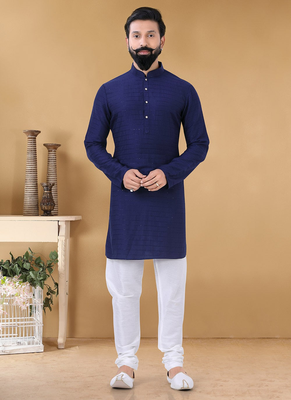 Strips Cotton Navy Blue Kurta Pyjama - M3165