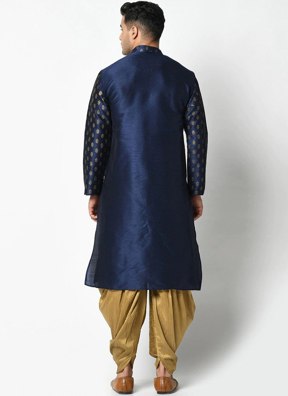 Weaving Zari Dupion Silk Navy Blue Dhoti Kurta - M2239