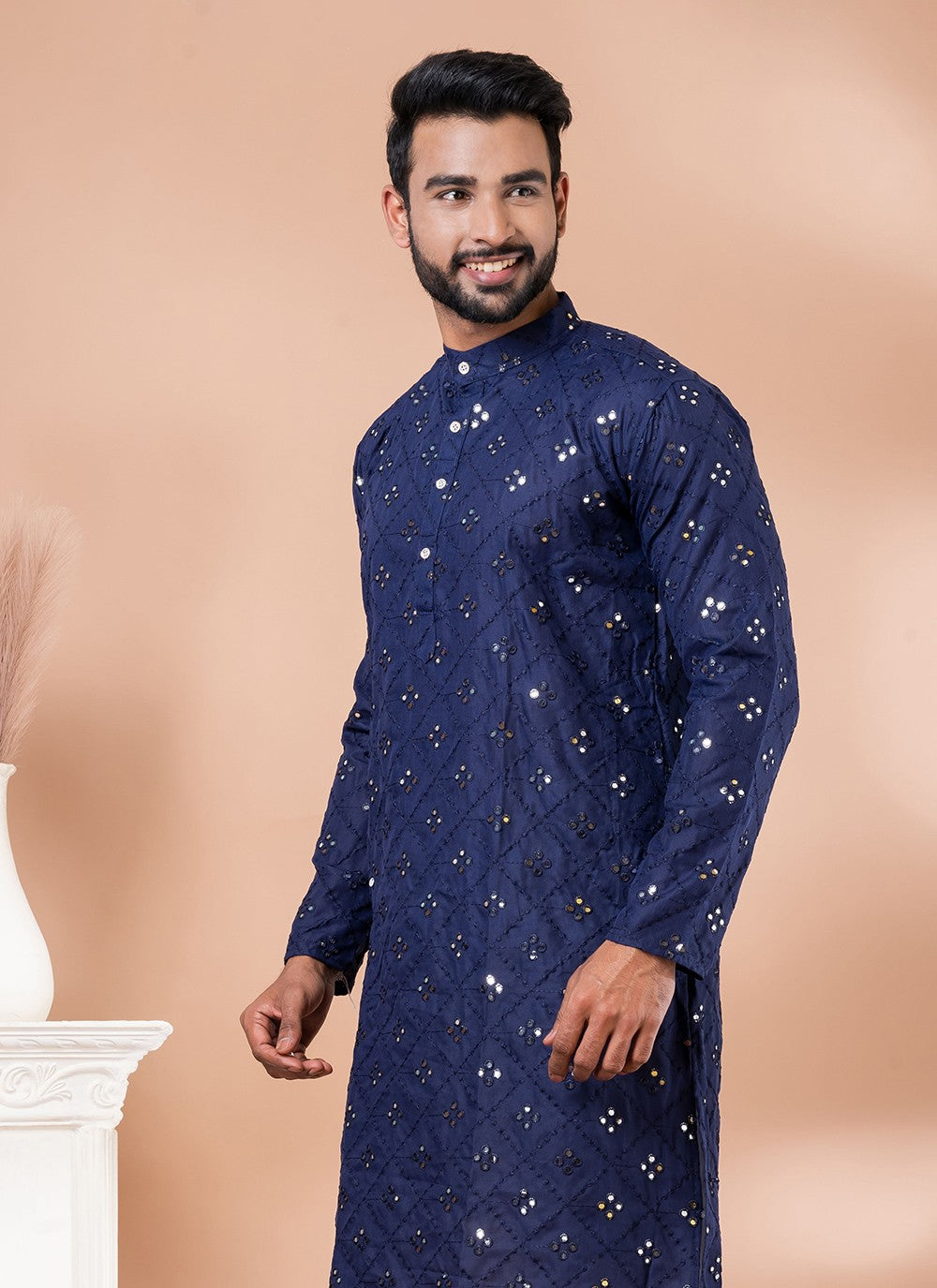 Mirror Cotton Navy Blue Kurta - M7821