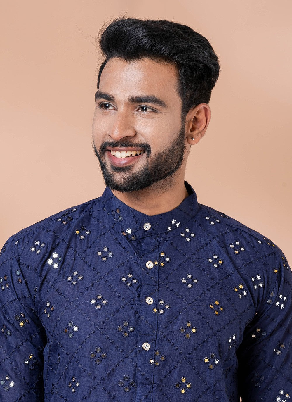 Mirror Cotton Navy Blue Kurta - M7821