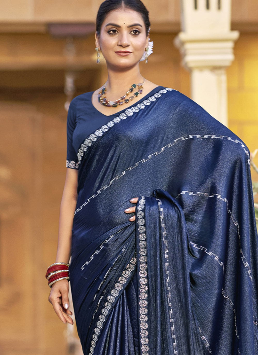 Classic Border Work Chiffon, Shimmer Saree - S9548