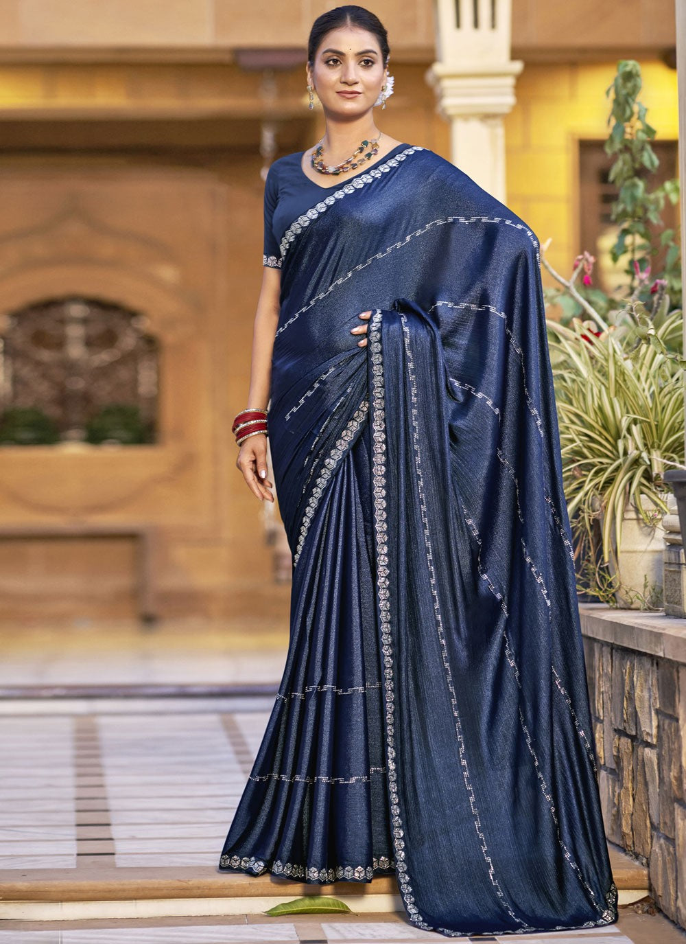 Classic Border Work Chiffon, Shimmer Saree - S9548