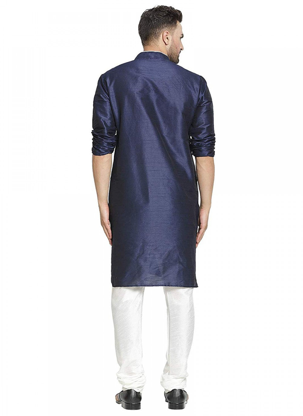 Plain Art Dupion Silk Navy Blue Kurta Pyjama - M1307