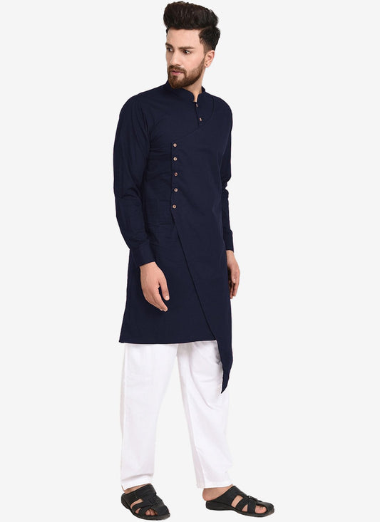 Plain Blended Cotton Navy Blue Indo Western - M4397