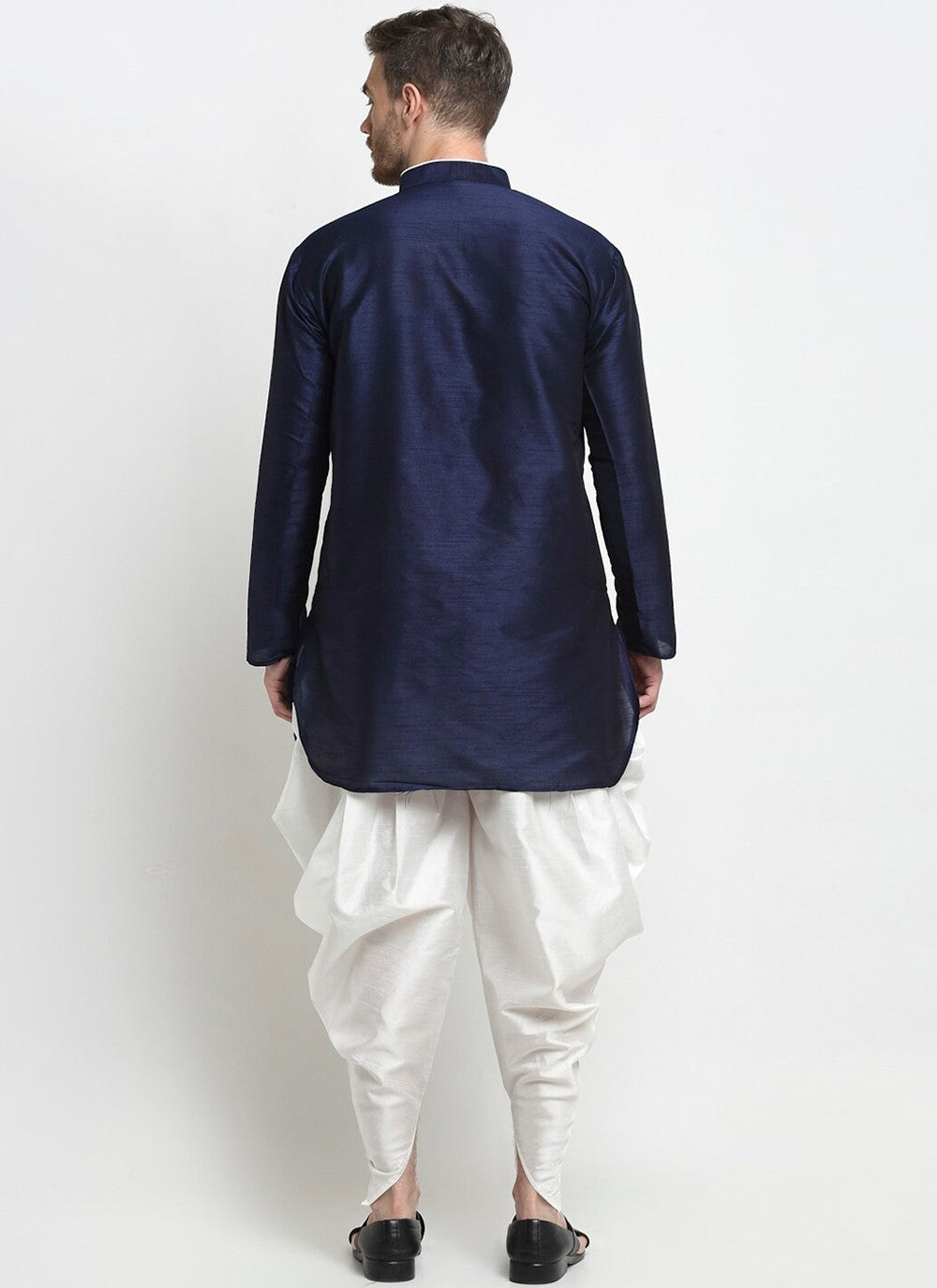 Plain Art Dupion Silk Navy Blue Dhoti Kurta - M2479