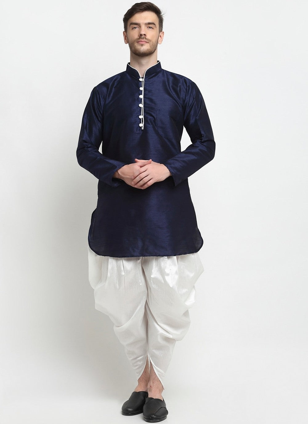 Plain Art Dupion Silk Navy Blue Dhoti Kurta - M2479