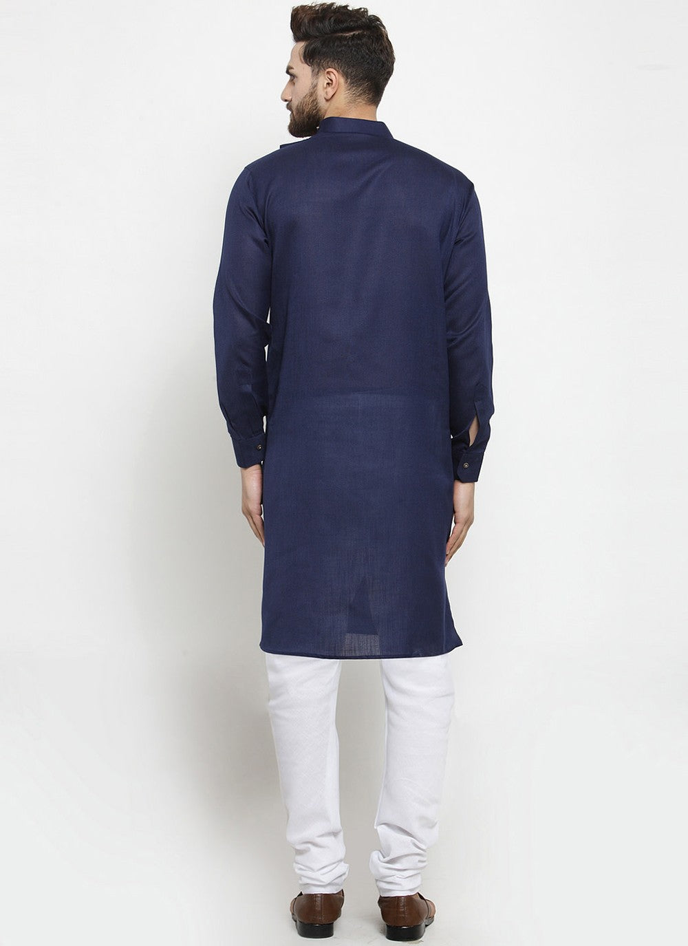 Plain Blended Cotton Navy Blue Kurta Pyjama - M1986