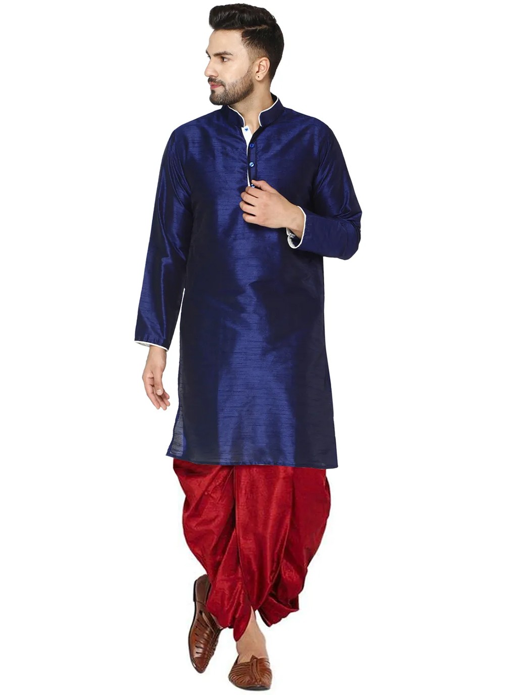 Plain Dupion Silk Navy Blue Dhoti Kurta - M2800