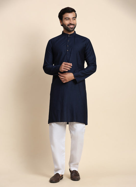 Plain Rayon, Viscose Navy Blue Kurta Pyjama - M8432