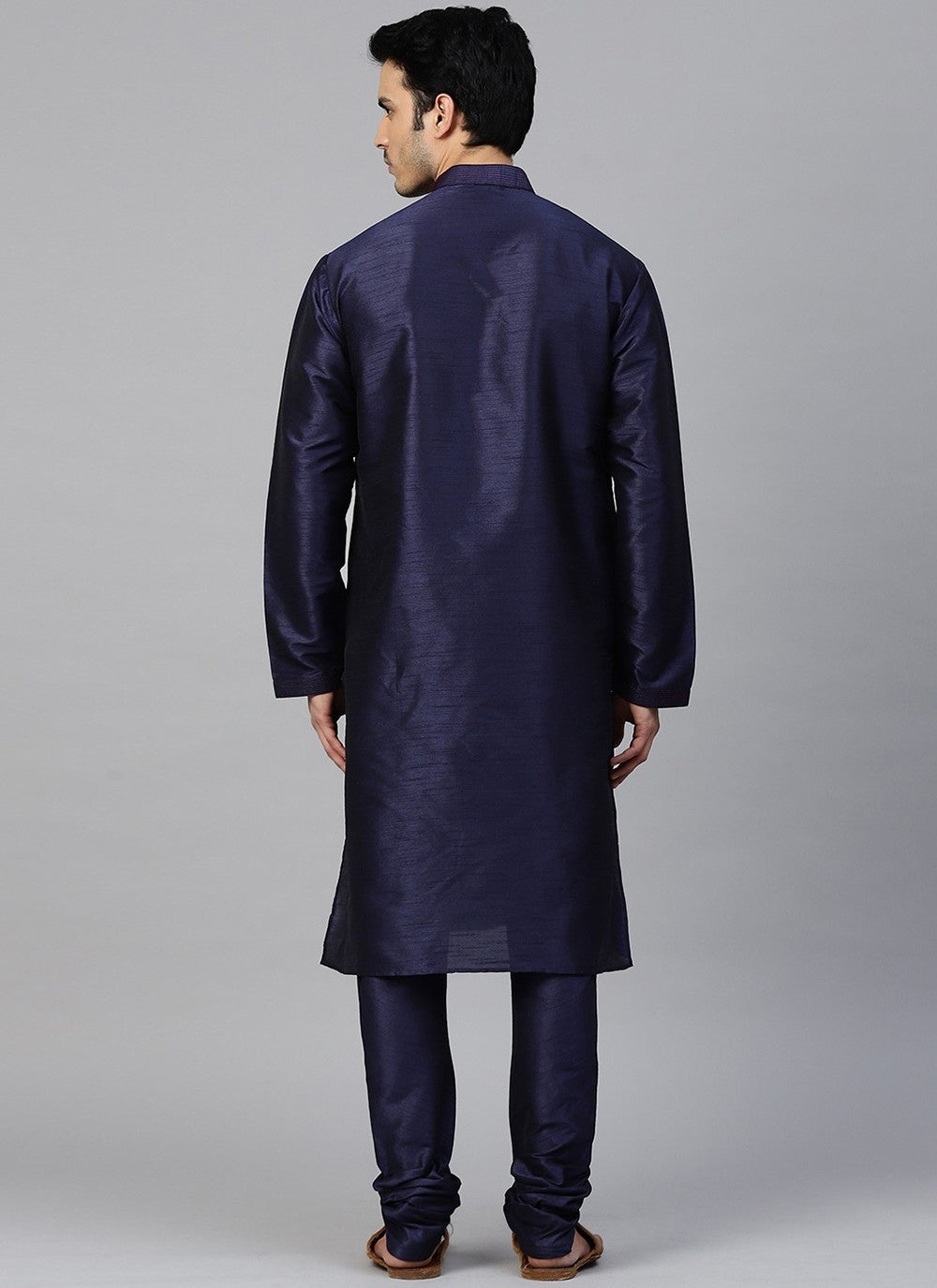 Plain Dupion Silk Navy Blue Kurta Pyjama - M2405