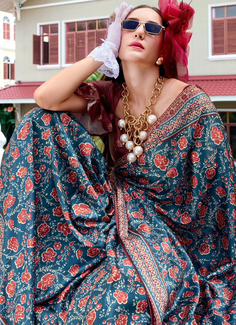 Classic Printed Satin Silk Saree - S8608