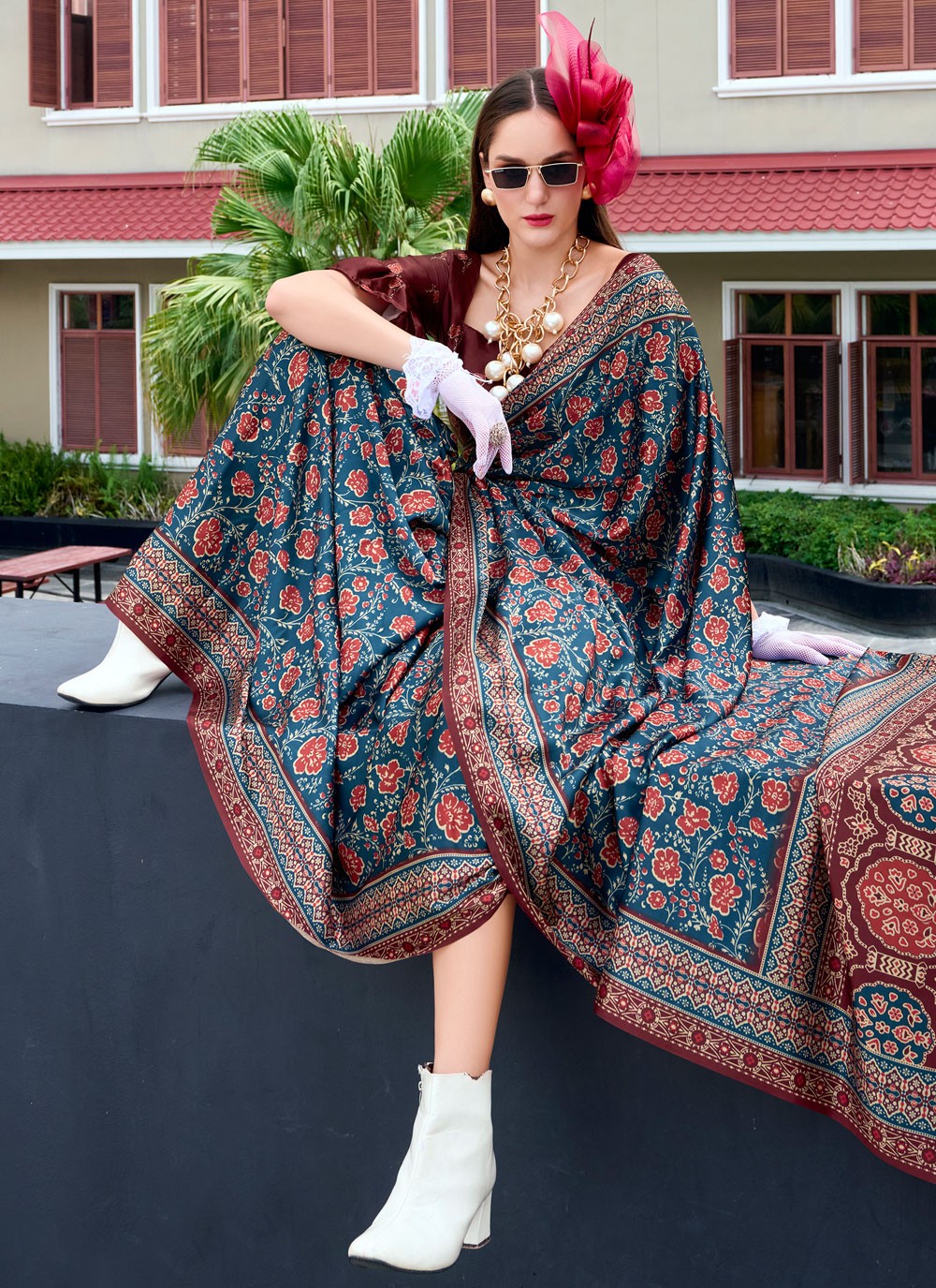 Classic Printed Satin Silk Saree - S8608