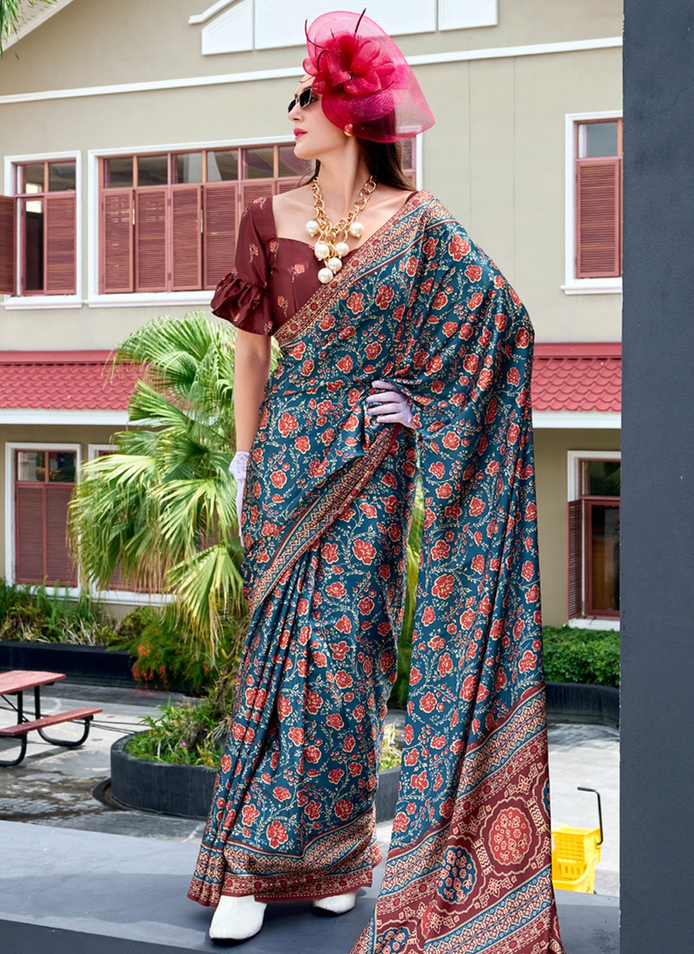 Classic Printed Satin Silk Saree - S8608