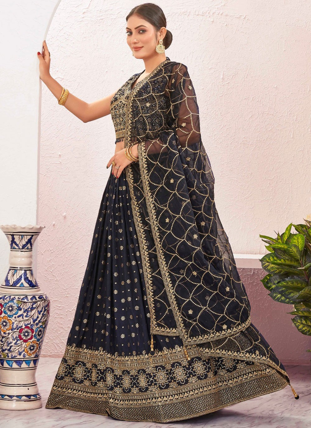 Embroidered Pure Dola Lehenga - L3088