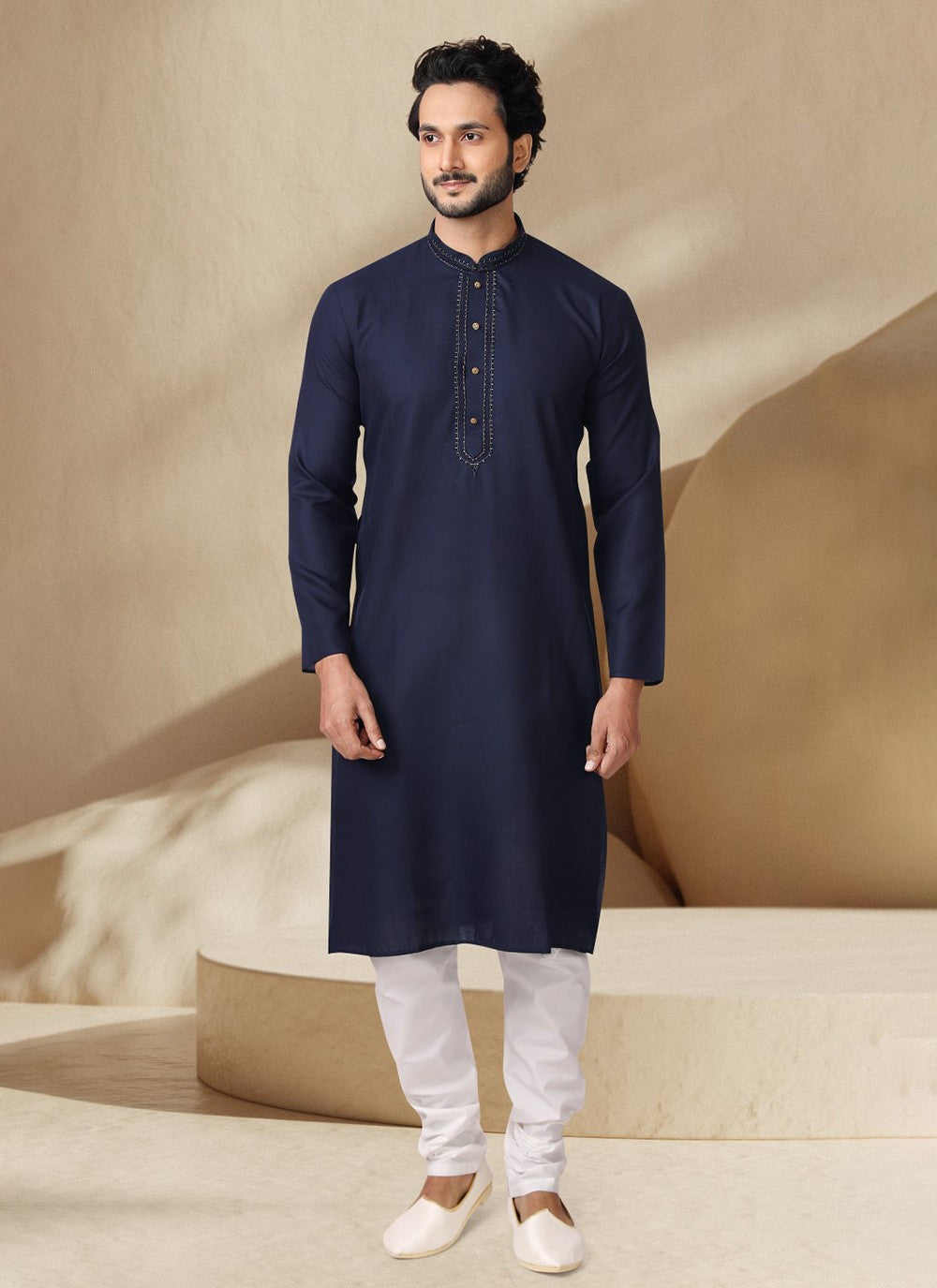 Embroidered Cotton , Rayon Navy Blue Kurta Pyjama - M7006