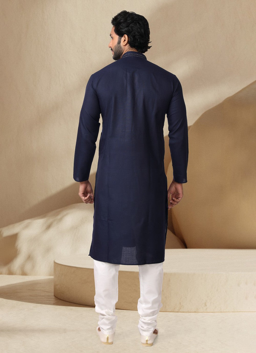 Embroidered Cotton , Rayon Navy Blue Kurta Pyjama - M7006