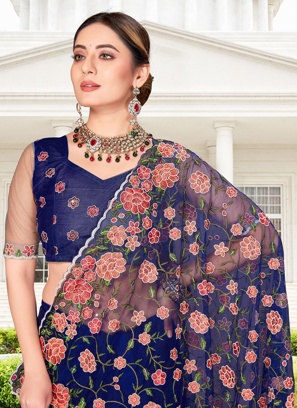 Contemporary Embroidered Net Saree - S2411