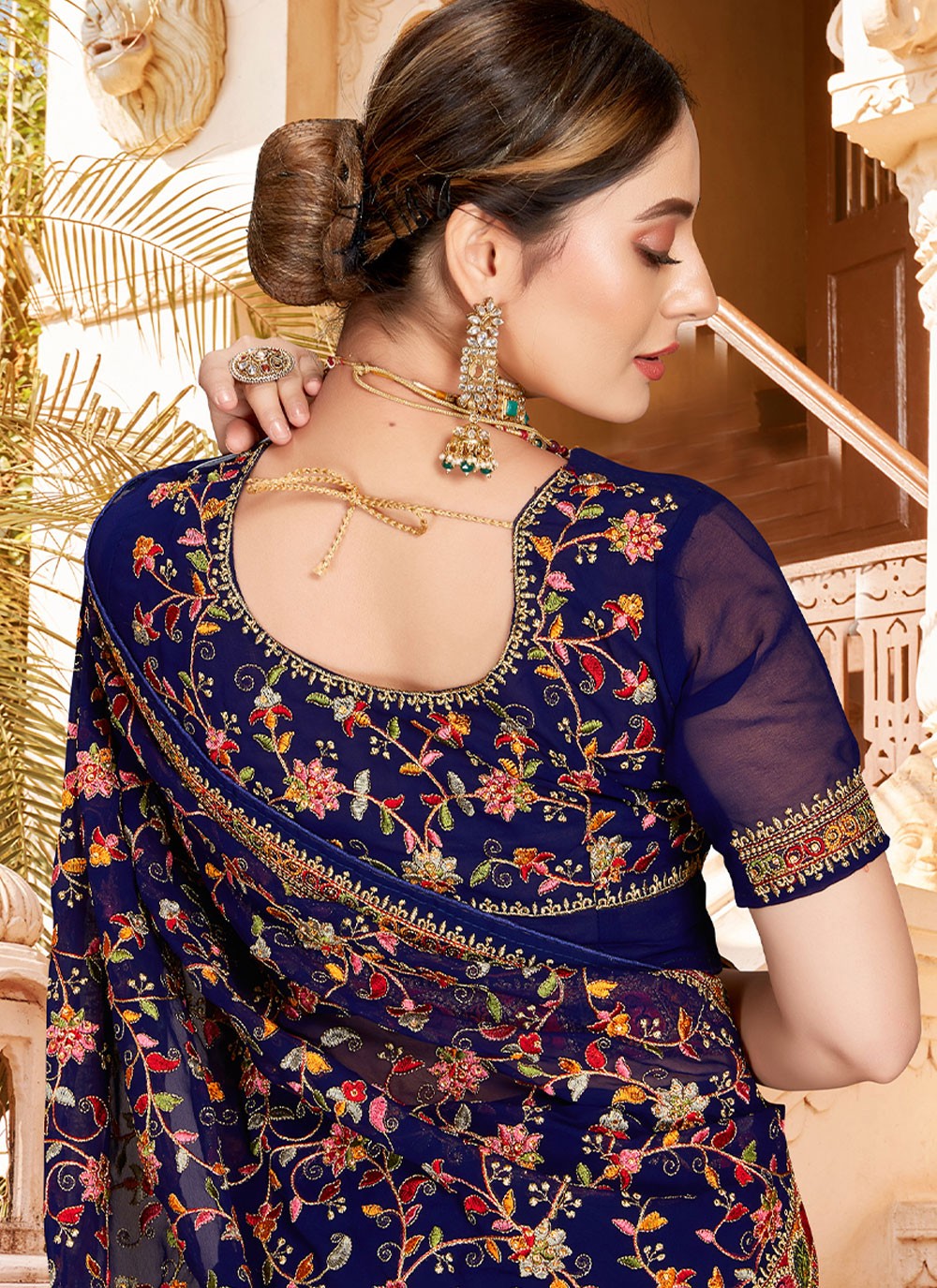 Classic Embroidered Georgette Saree - S2086