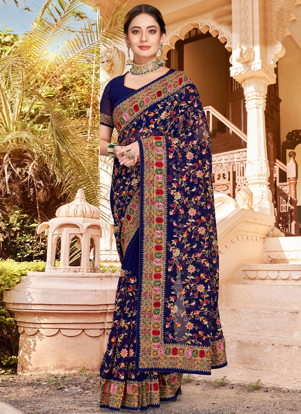 Classic Embroidered Georgette Saree - S2086