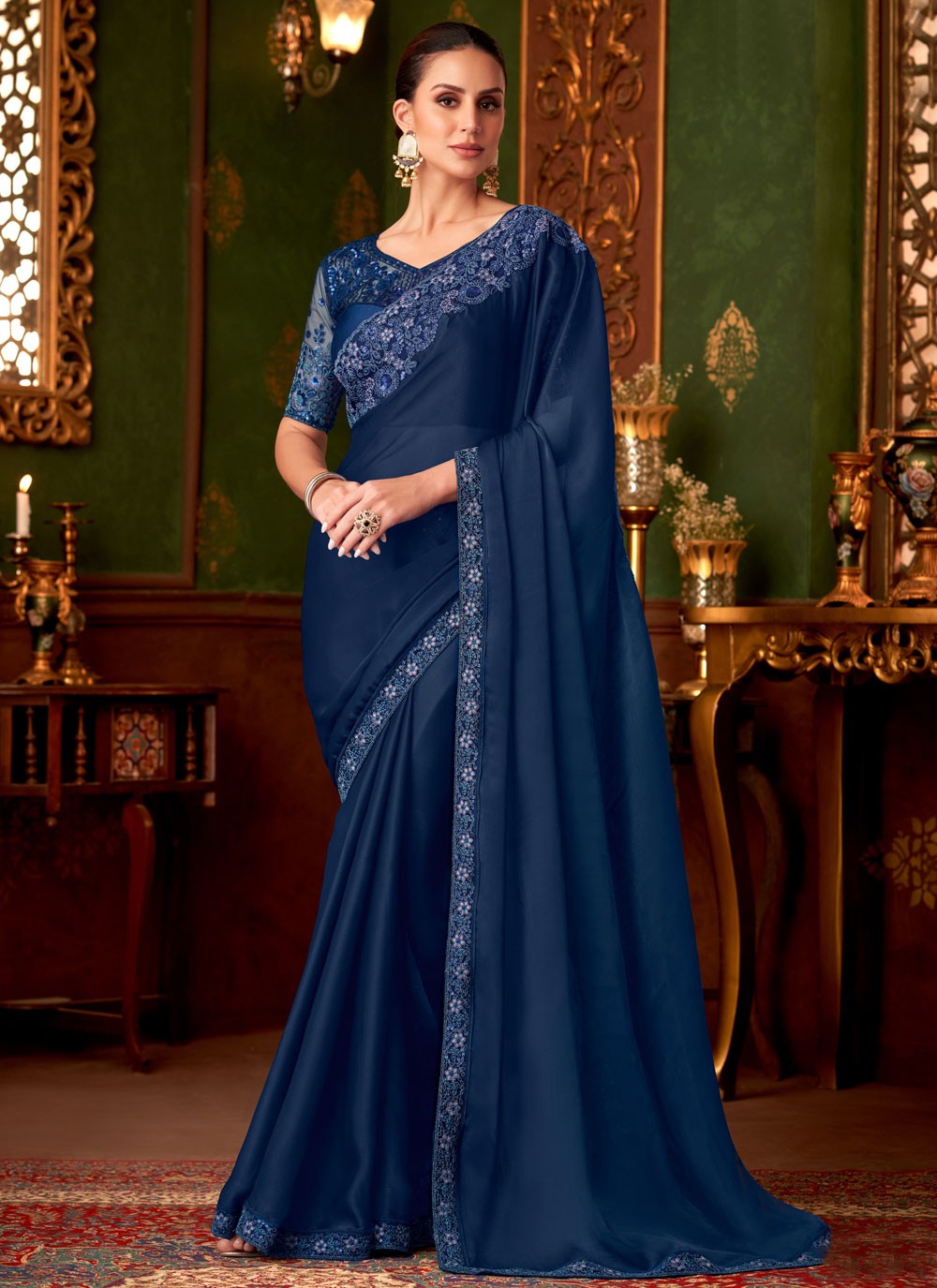 Embroidered, Sequins Chiffon Saree - S11813