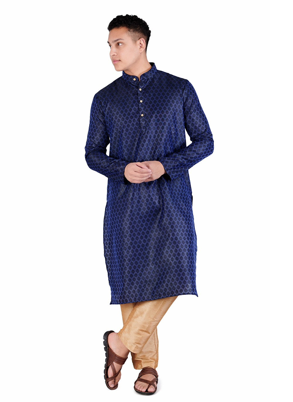 Weaving Zari Jacquard, Satin Navy Blue Kurta Pyjama - M6533