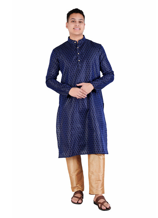 Weaving Zari Jacquard, Satin Navy Blue Kurta Pyjama - M6533