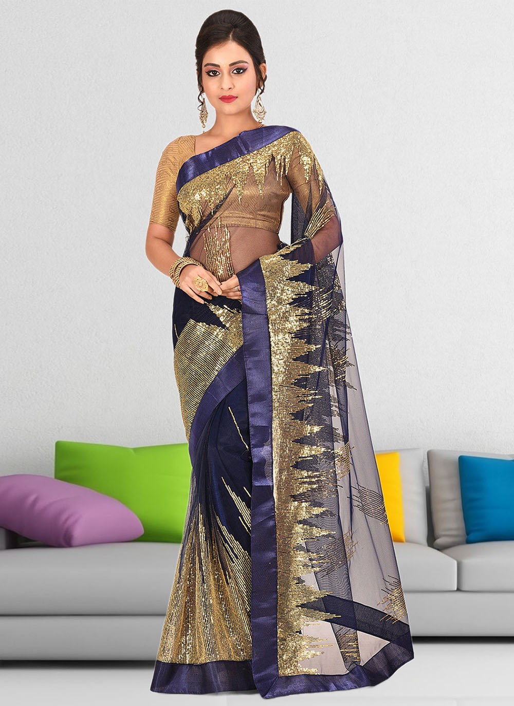 Trendy Hand Embroidery Georgette Saree - S1806