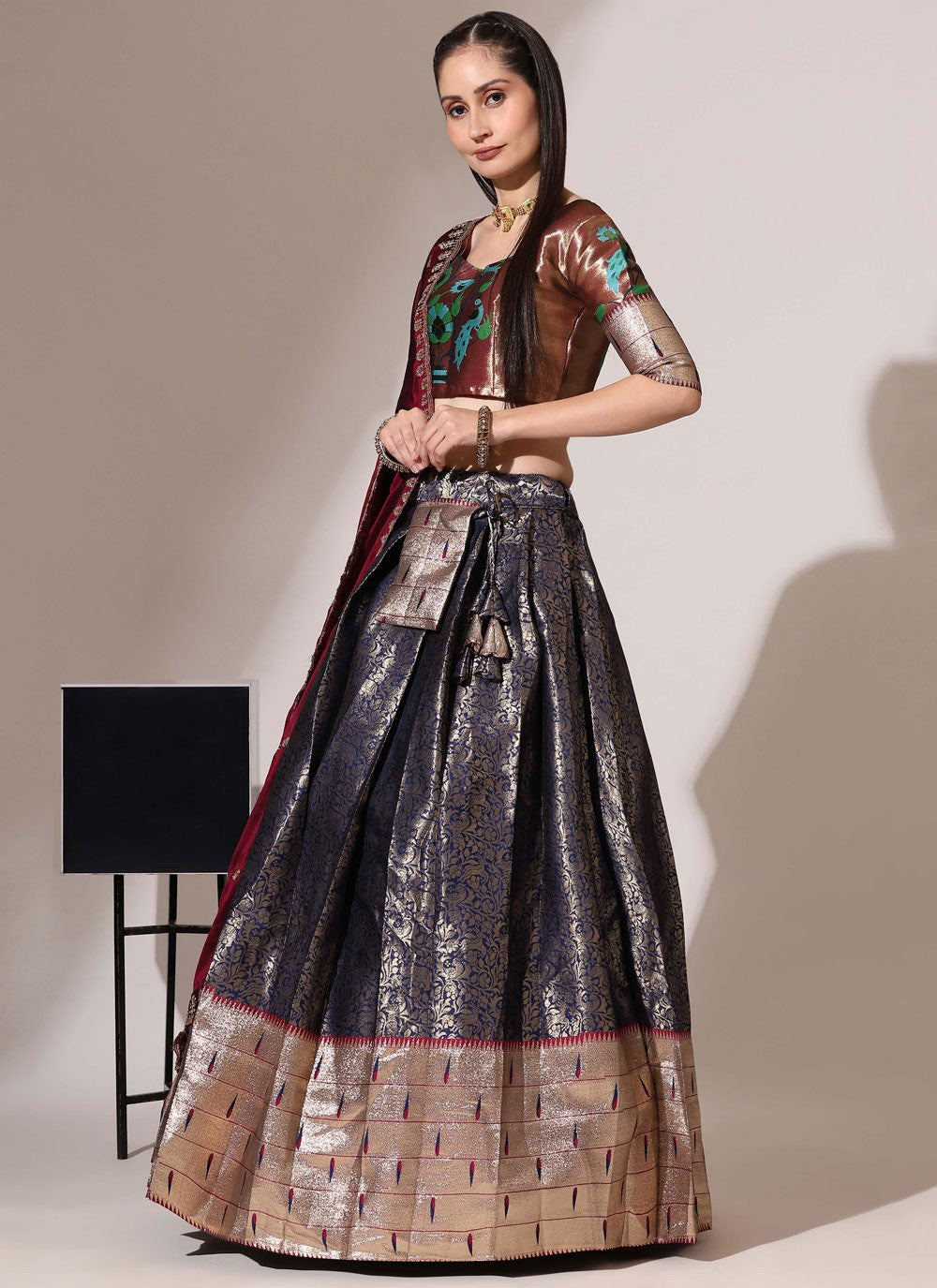 Weaving Zari Silk A - Line Lehenga - L2984